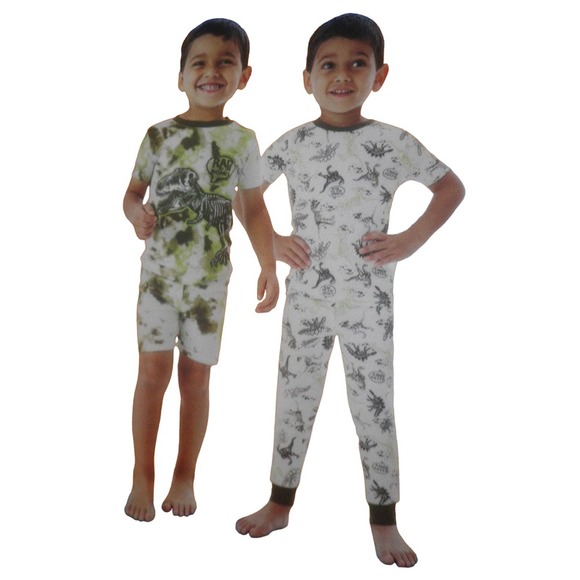 Boys 2T Cotton Short Sleeve 4 Piece Pajama Set 2T Dinosaurs (1) Shorts (1) Pants - Picture 3 of 9